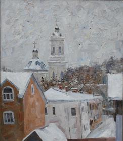 Каталог Ремесел, город Таруса, художник Пилипенко Михаил, живопись холст/масло, Таруса. Снег идёт.